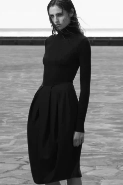 PLEATED WOOL MIDI TULIP SKIRT