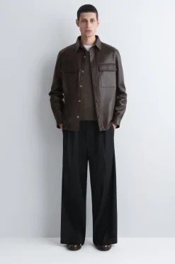 PLEATED WOOL WIDE-LEG PANTS