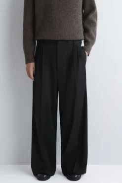 PLEATED WOOL WIDE-LEG PANTS