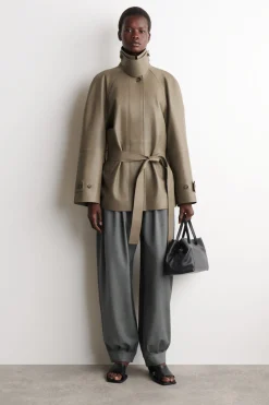 PLEATED WOOL-BLEND BALLOON-LEG PANTS