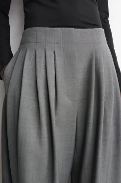 PLEATED WOOL-BLEND BALLOON-LEG PANTS