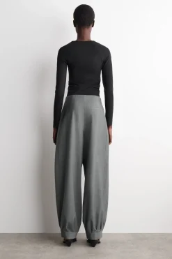 PLEATED WOOL-BLEND BALLOON-LEG PANTS
