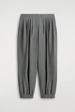 PLEATED WOOL-BLEND BALLOON-LEG PANTS