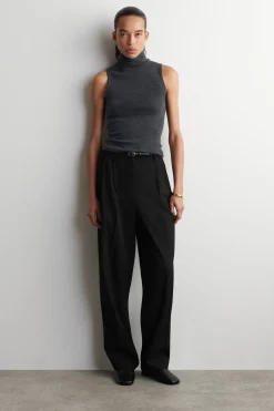 PLEATED WOOL-BLEND TAPERED PANTS