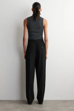 PLEATED WOOL-BLEND TAPERED PANTS