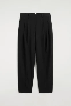 PLEATED WOOL-BLEND TAPERED PANTS