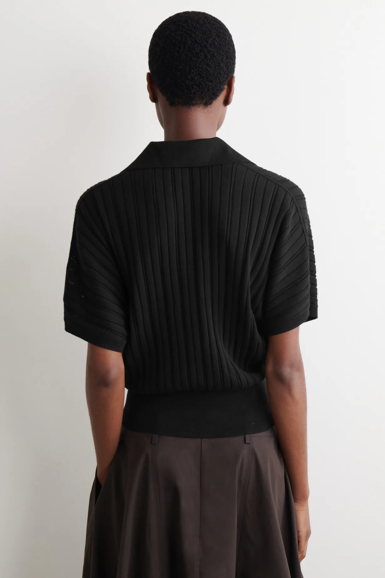 POINTELLE-KNIT COTTON POLO TOP