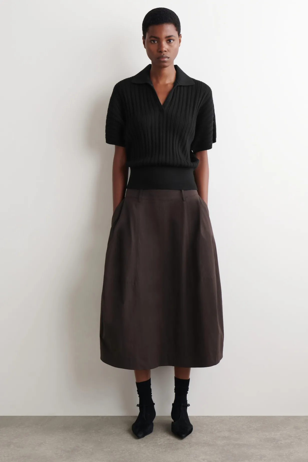 POINTELLE-KNIT COTTON POLO TOP