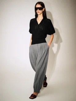 POINTELLE-KNIT COTTON POLO TOP