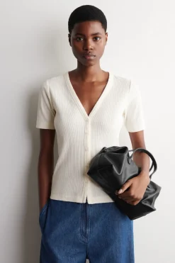 POINTELLE-KNIT SHORT-SLEVED CARDIGAN