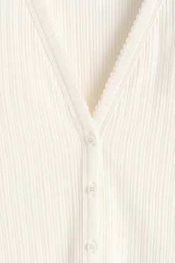 POINTELLE-KNIT SHORT-SLEVED CARDIGAN