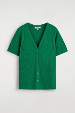 POINTELLE-KNIT SHORT-SLEVED CARDIGAN
