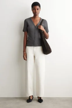 POINTELLE-KNIT SHORT-SLEVED CARDIGAN