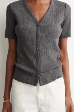 POINTELLE-KNIT SHORT-SLEVED CARDIGAN