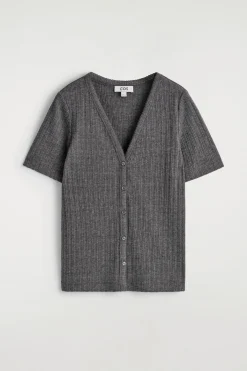 POINTELLE-KNIT SHORT-SLEVED CARDIGAN