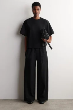 POPLIN-PANELED JERSEY T-SHIRT