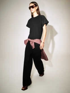 POPLIN-PANELED JERSEY T-SHIRT