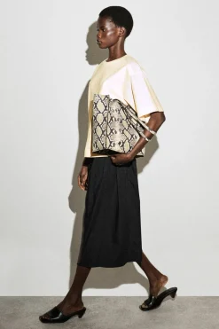 POPLIN-PANELED JERSEY T-SHIRT