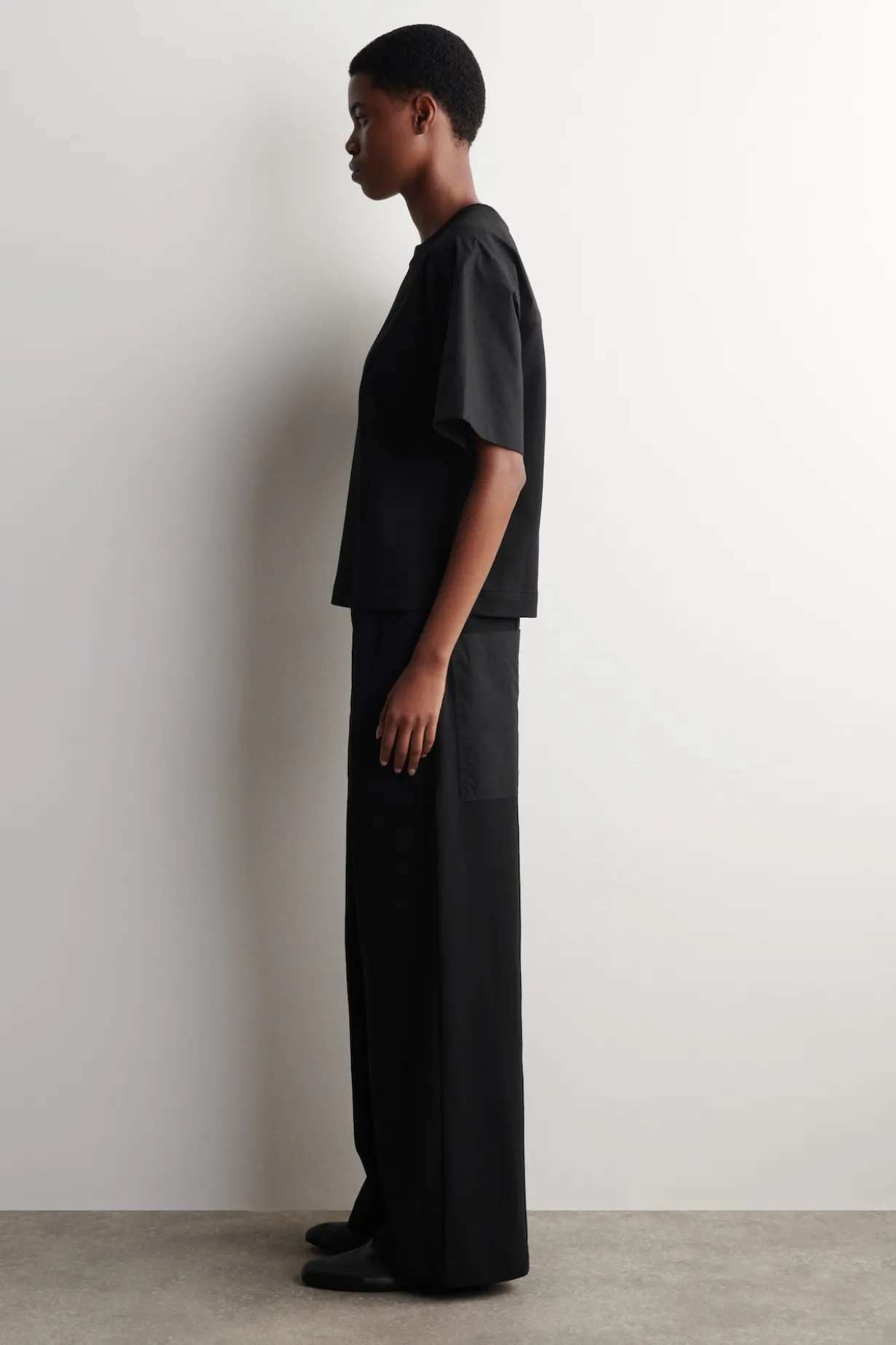 POPLIN-PANELLED JERSEY PANTS