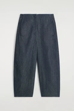 RAW DENIM CROPPED BARREL-LEG PANTS