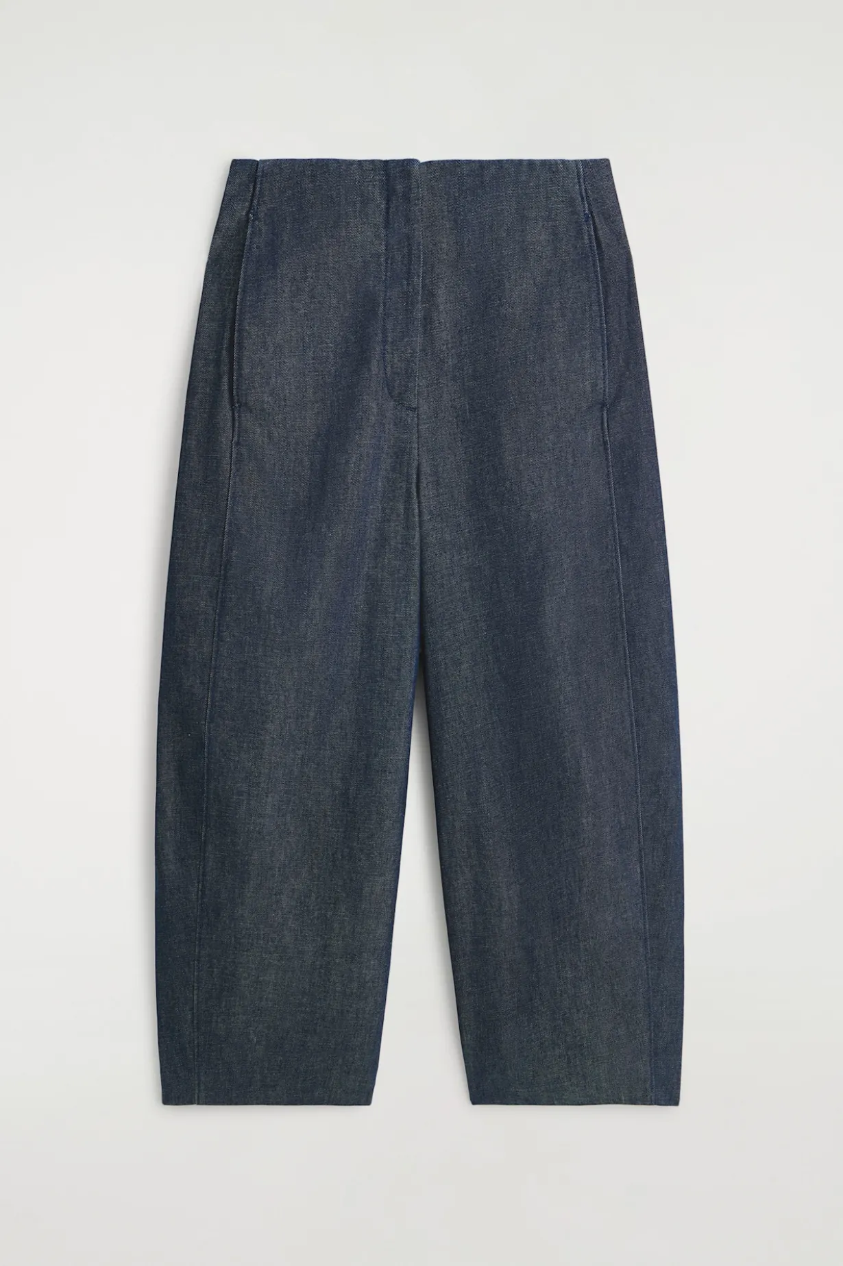 RAW DENIM CROPPED BARREL-LEG PANTS