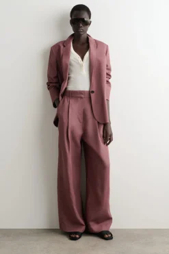 RELAXED LINEN-BLEND WIDE-LEG PANTS