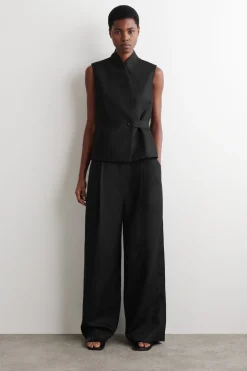 RELAXED LINEN-BLEND WIDE-LEG PANTS