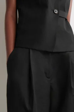 RELAXED LINEN-BLEND WIDE-LEG PANTS