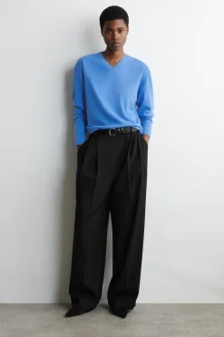 RELAXED TWILL WIDE-LEG PANTS
