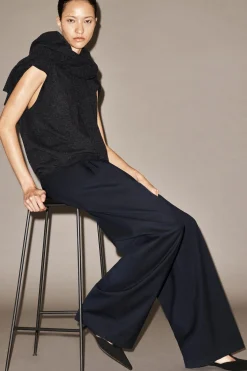 RELAXED TWILL WIDE-LEG PANTS