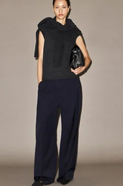 RELAXED TWILL WIDE-LEG PANTS
