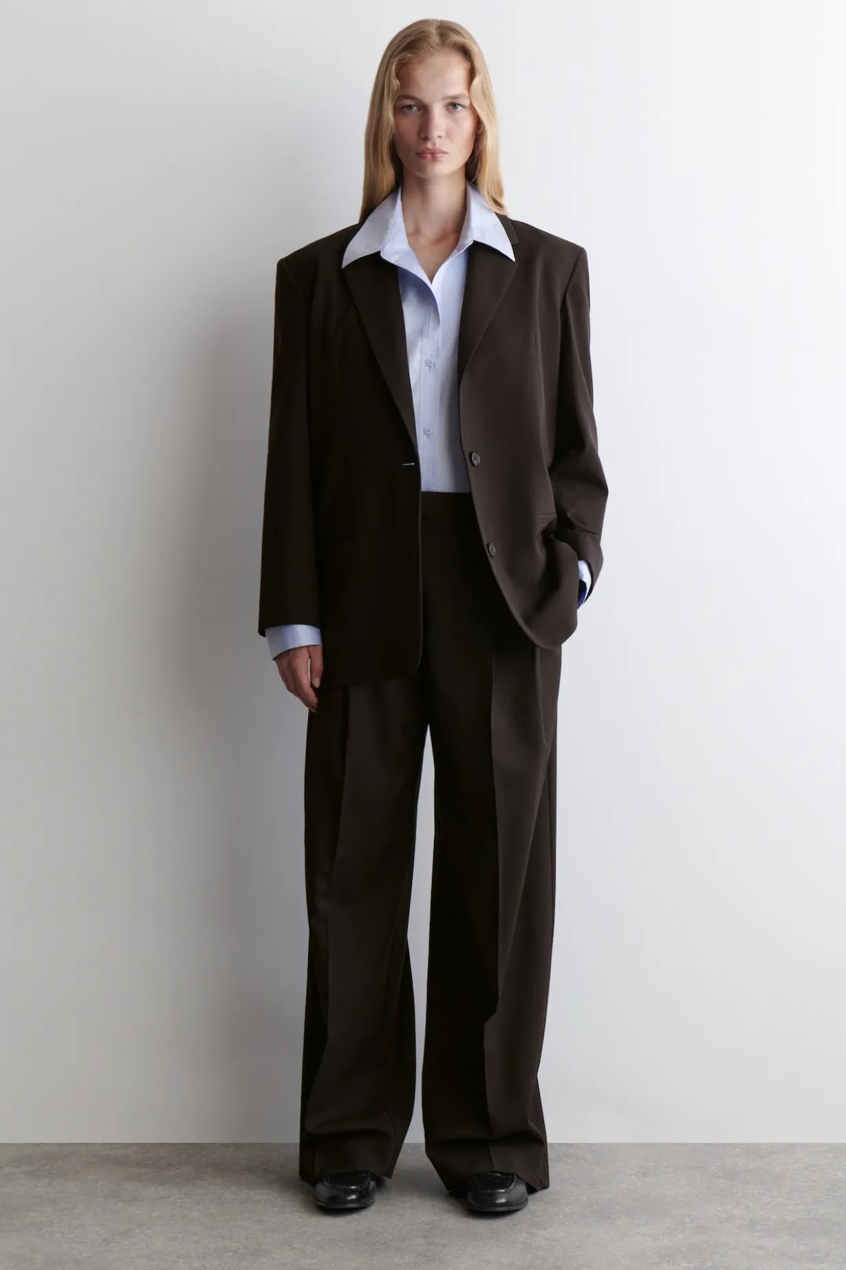 RELAXED TWILL WIDE-LEG PANTS