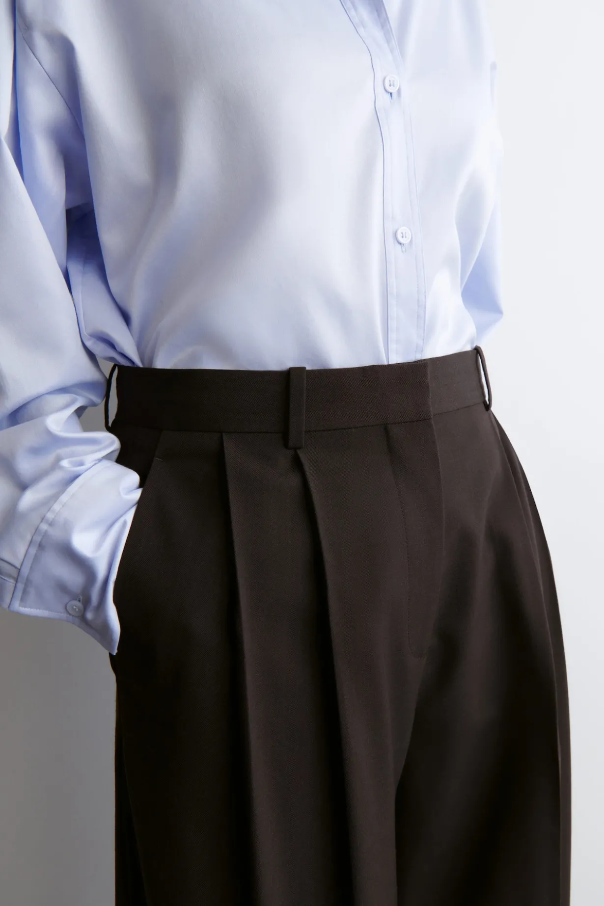 RELAXED TWILL WIDE-LEG PANTS