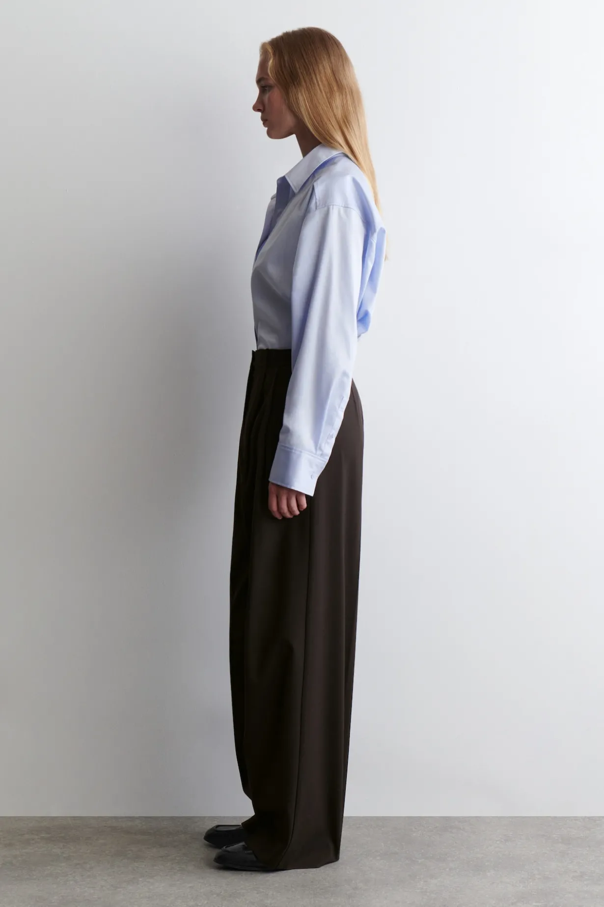 RELAXED TWILL WIDE-LEG PANTS