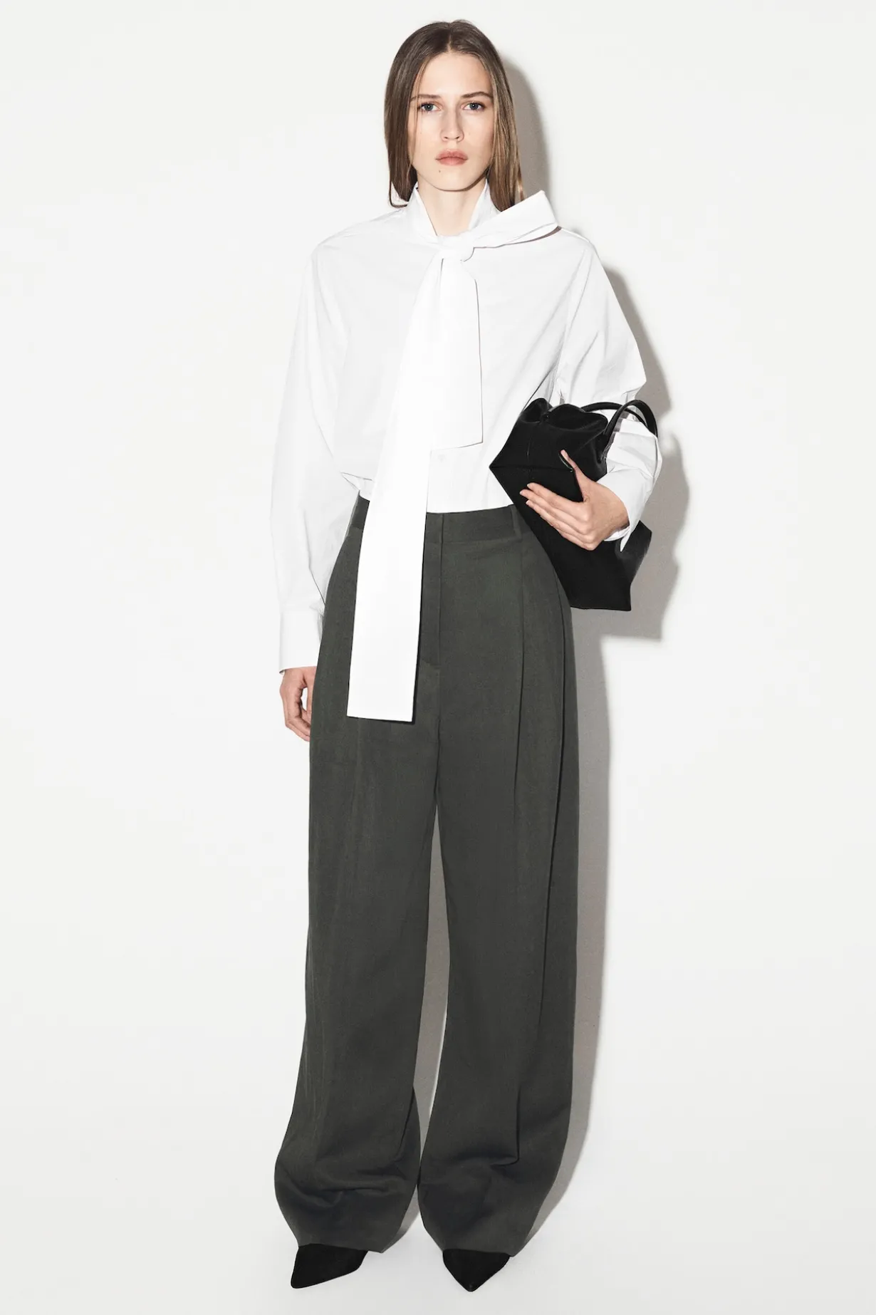 RELAXED TWILL WIDE-LEG PANTS