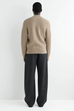 RIBBED WOOL MOCK-NECK SWEATER