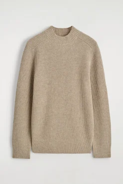 RIBBED WOOL MOCK-NECK SWEATER