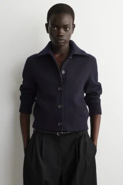 RIBBED-COLLAR BOILED MERINO WOOL JACKET