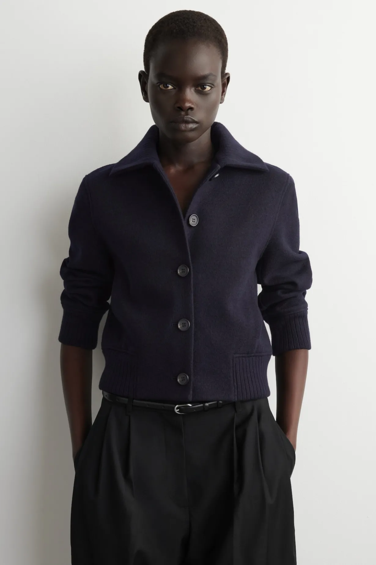 RIBBED-COLLAR BOILED MERINO WOOL JACKET