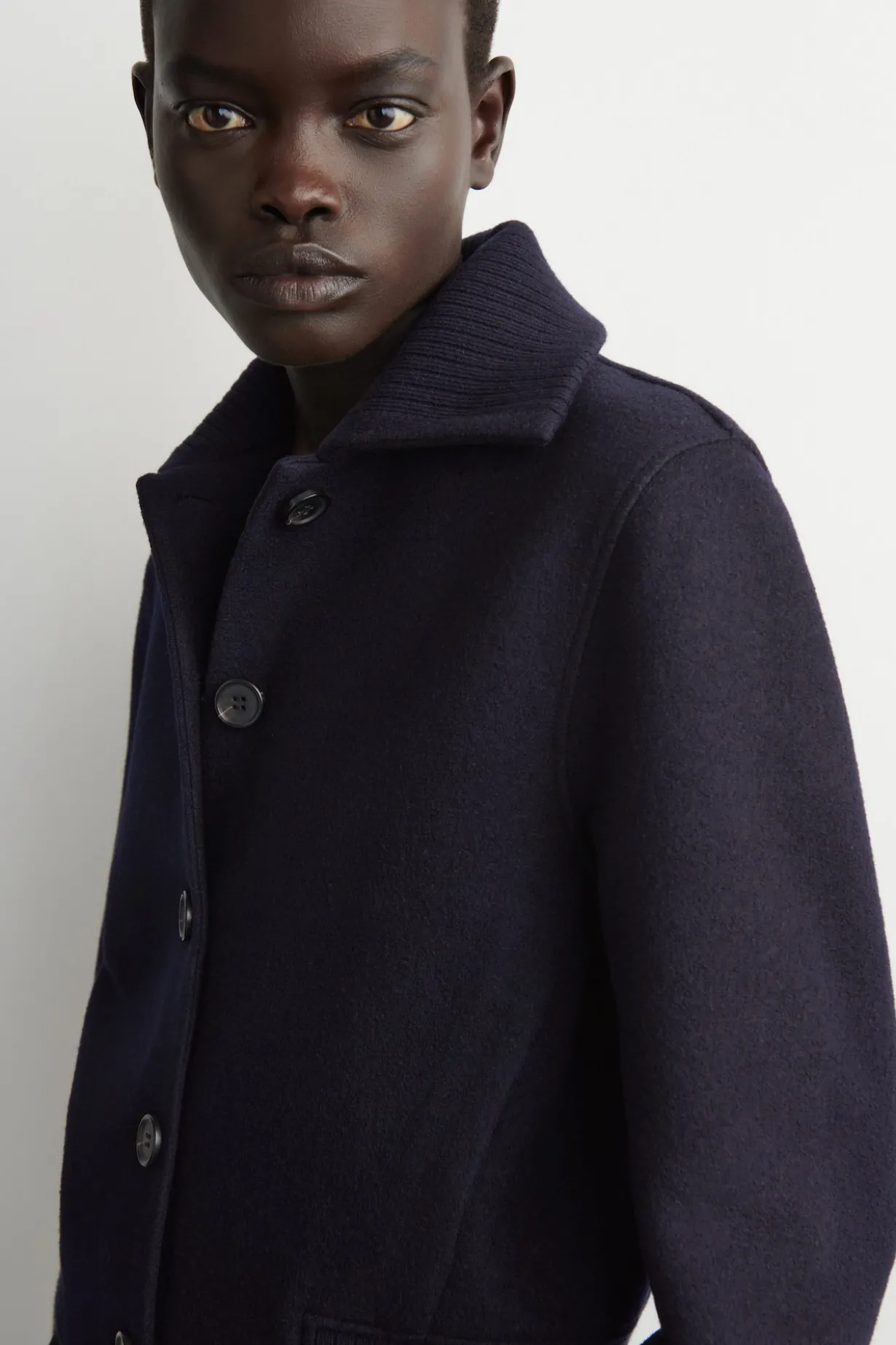 RIBBED-COLLAR BOILED MERINO WOOL JACKET