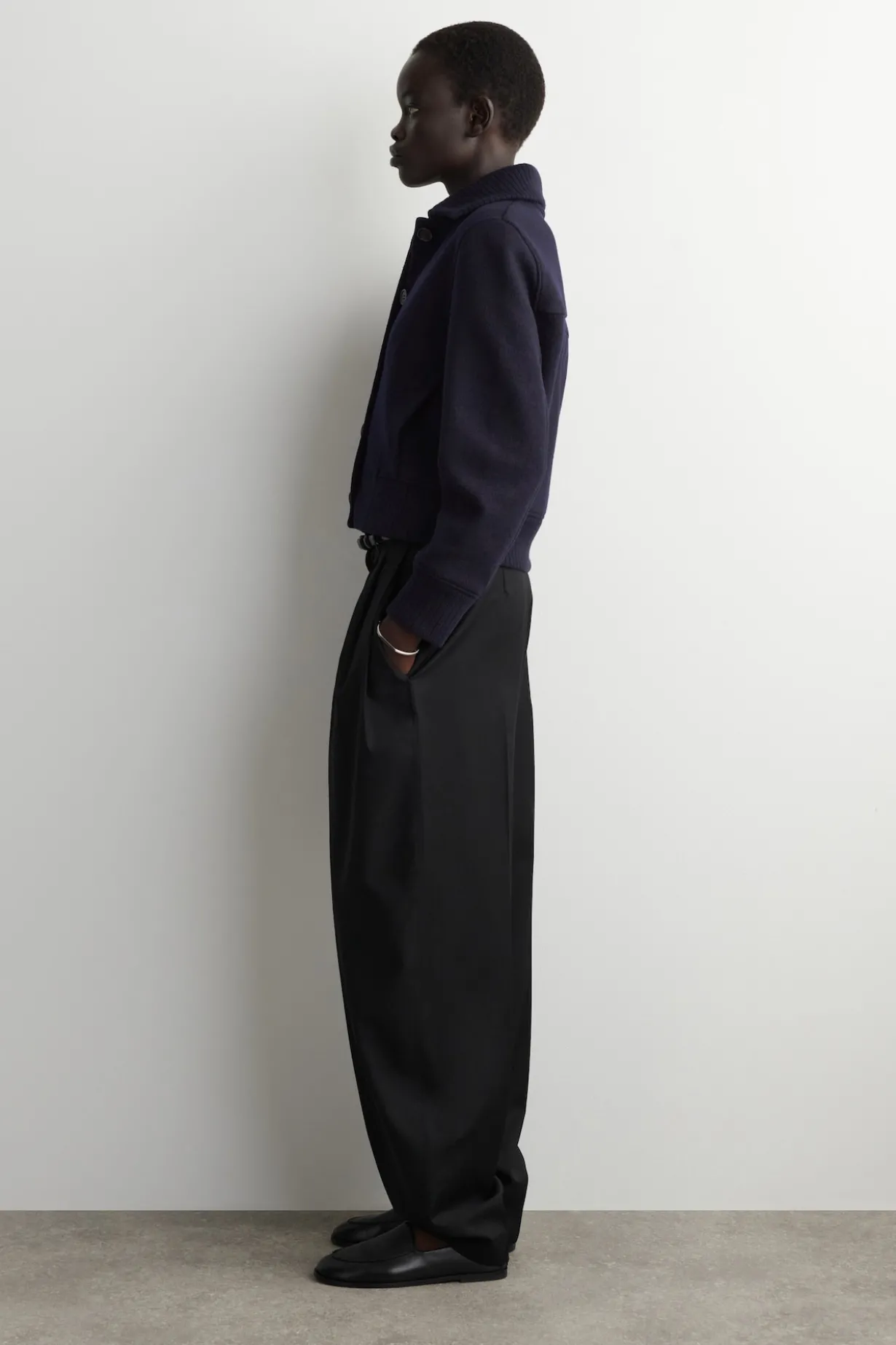 RIBBED-COLLAR BOILED MERINO WOOL JACKET