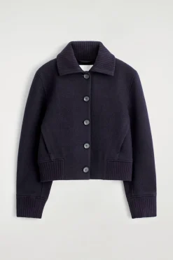 RIBBED-COLLAR BOILED MERINO WOOL JACKET