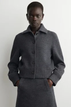 RIBBED-COLLAR BOILED MERINO WOOL JACKET