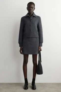 RIBBED-COLLAR BOILED MERINO WOOL JACKET