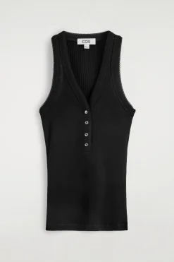 RIBBED-KNIT HENLEY TANK TOP