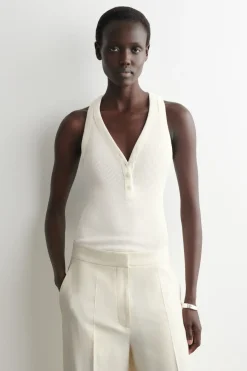 RIBBED-KNIT HENLEY TANK TOP