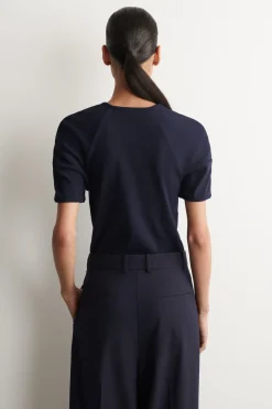 ROUNDED RIBBED JERSEY HENLEY TOP