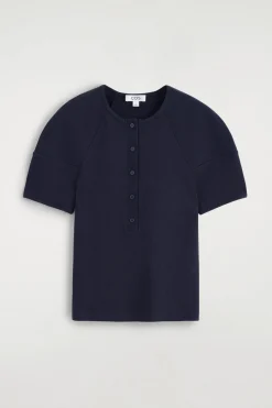 ROUNDED RIBBED JERSEY HENLEY TOP