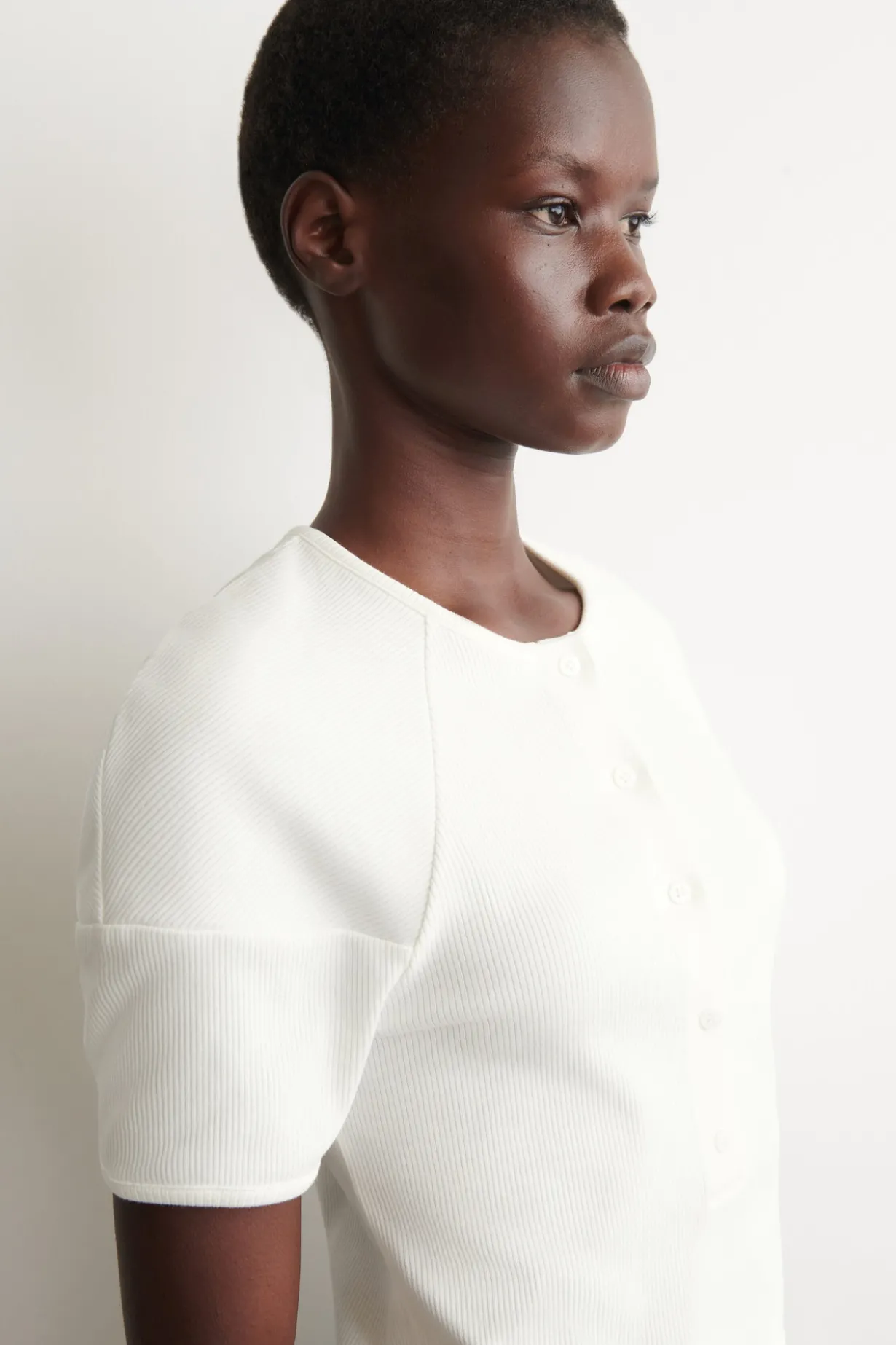 ROUNDED RIBBED JERSEY HENLEY TOP