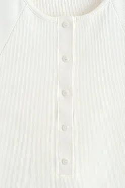ROUNDED RIBBED JERSEY HENLEY TOP